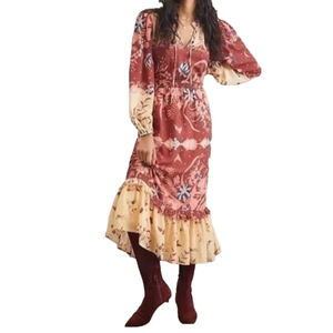 Anthropologie Petite Medium Othila Dress Burgundy Floral NWT MSRP $228
